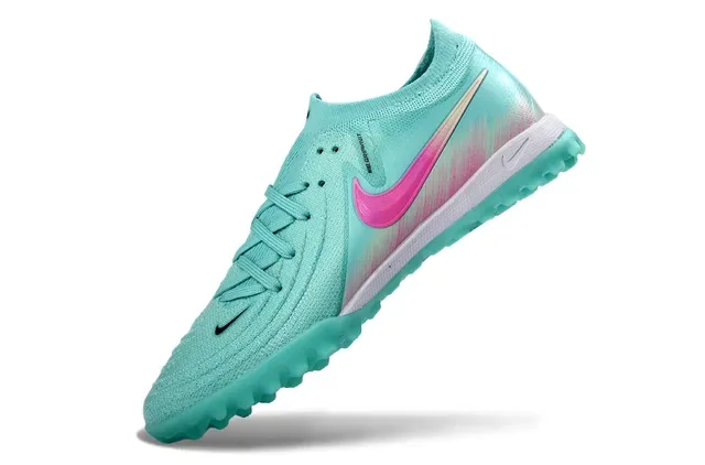 Nike Phantom GT Blue Pink Knit Upper Gradient Swoosh Turf Soccer Shoes 3