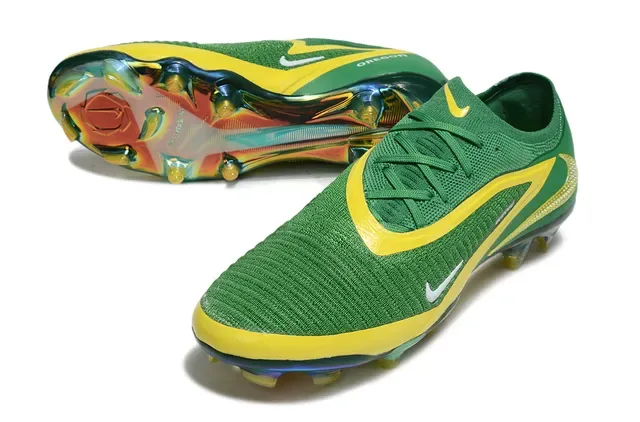 Nike Phantom GT Verde Amarelo Upper Tricô Sol Iridescente Firm-Ground Sapatos de Futebol 4