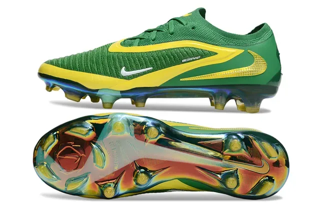 Nike Phantom GT Verde Amarelo Upper Tricô Sol Iridescente Firm-Ground Sapatos de Futebol 6