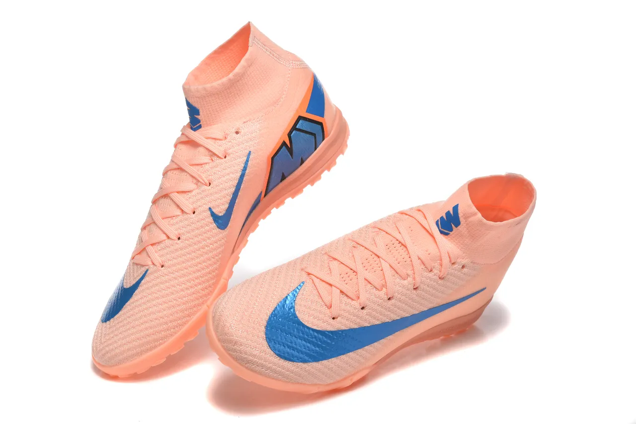 Nike Phantom GT Tênis de futebol turf com upper de knit sock-fit, cor laranja e azul, cano alto com colar de tornozelo 2