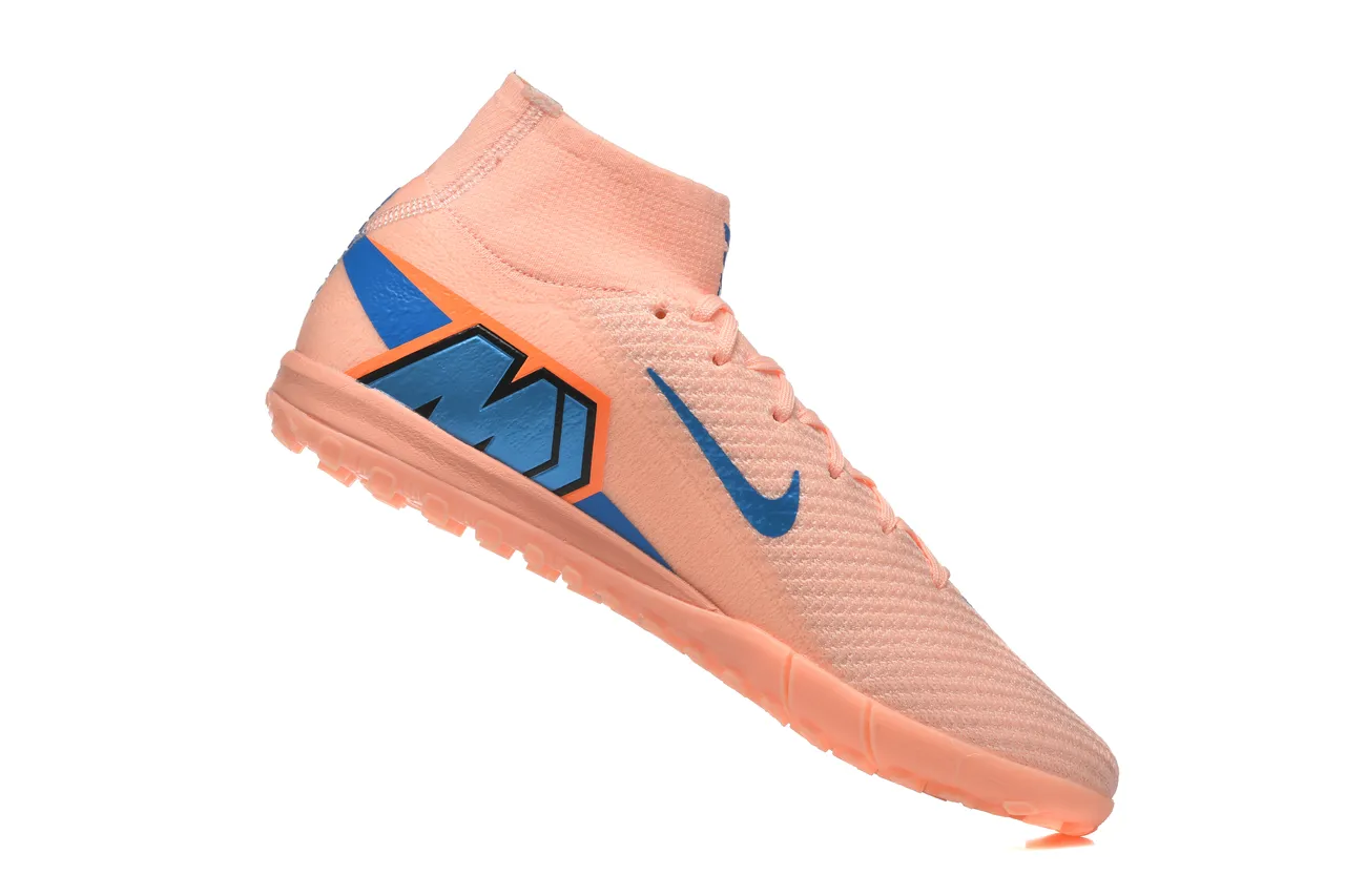 Nike Phantom GT Tênis de futebol turf com upper de knit sock-fit, cor laranja e azul, cano alto com colar de tornozelo 3
