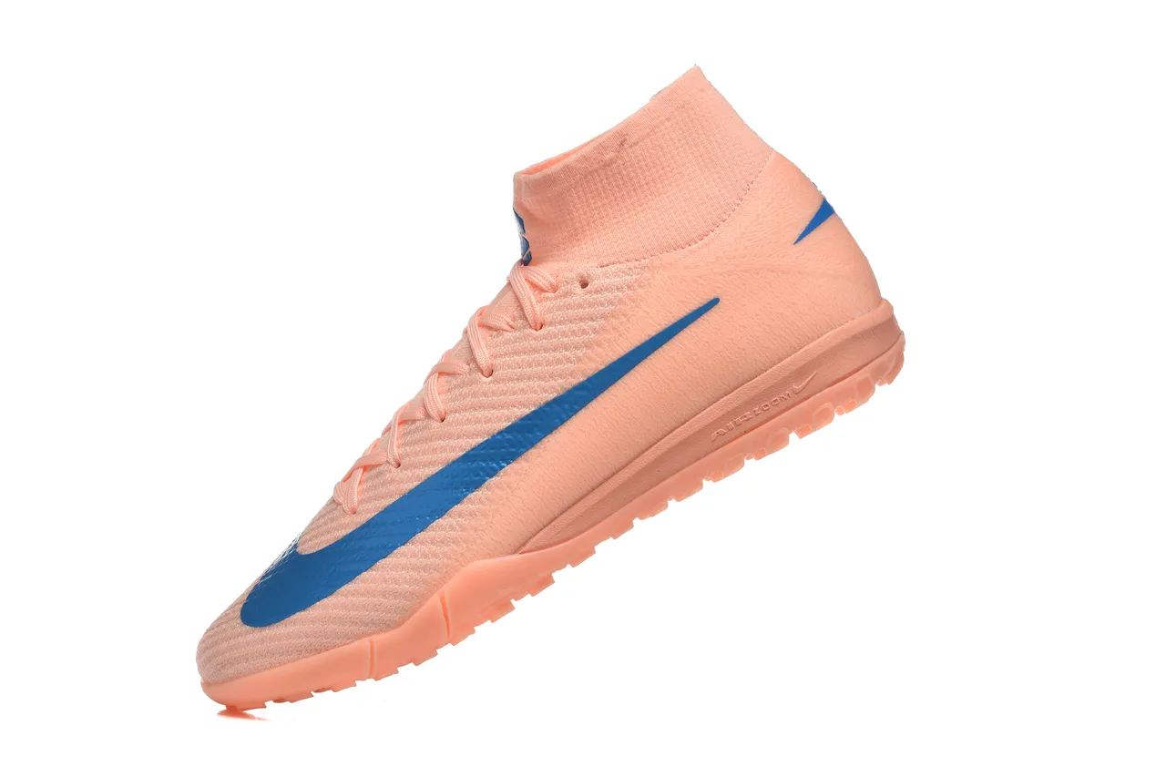 Nike Phantom GT Tênis de futebol turf com upper de knit sock-fit, cor laranja e azul, cano alto com colar de tornozelo 4