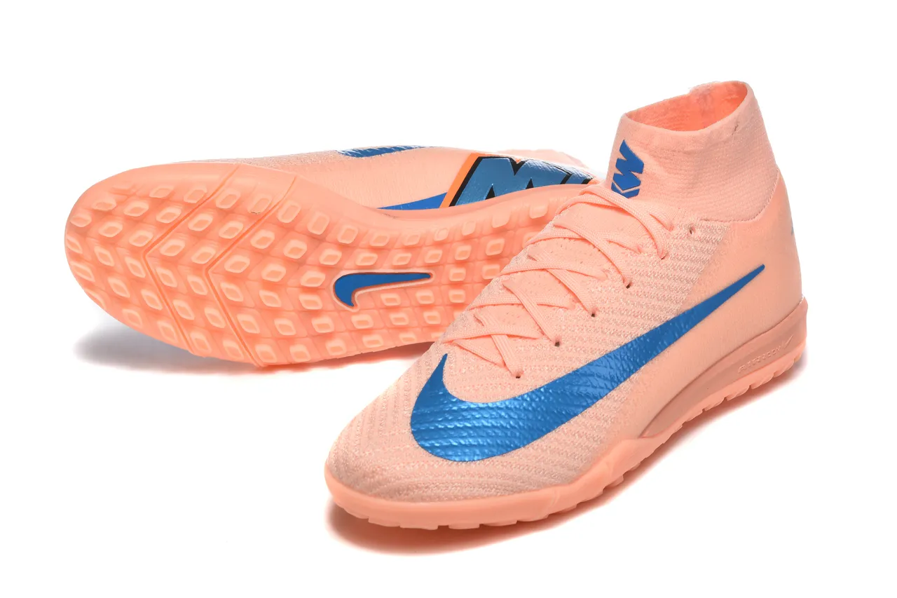 Nike Phantom GT Tênis de futebol turf com upper de knit sock-fit, cor laranja e azul, cano alto com colar de tornozelo 6