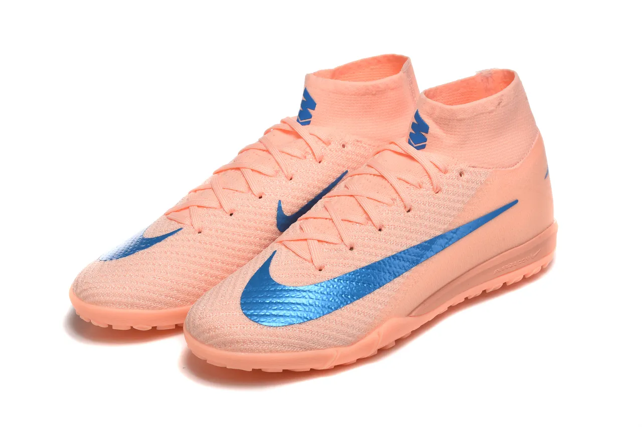 Nike Phantom GT Tênis de futebol turf com upper de knit sock-fit, cor laranja e azul, cano alto com colar de tornozelo 8