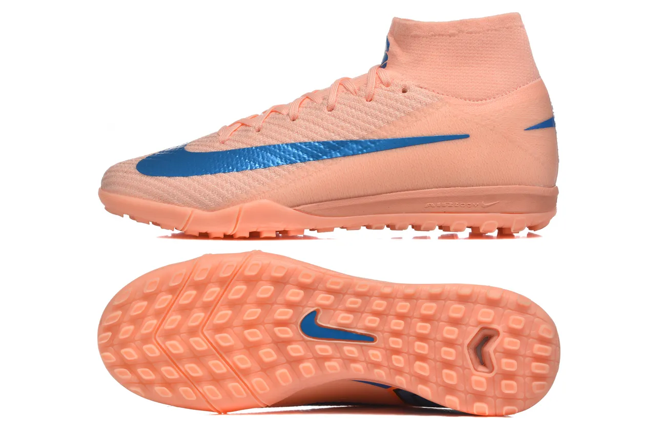 Nike Phantom GT Tênis de futebol turf com upper de knit sock-fit, cor laranja e azul, cano alto com colar de tornozelo 9