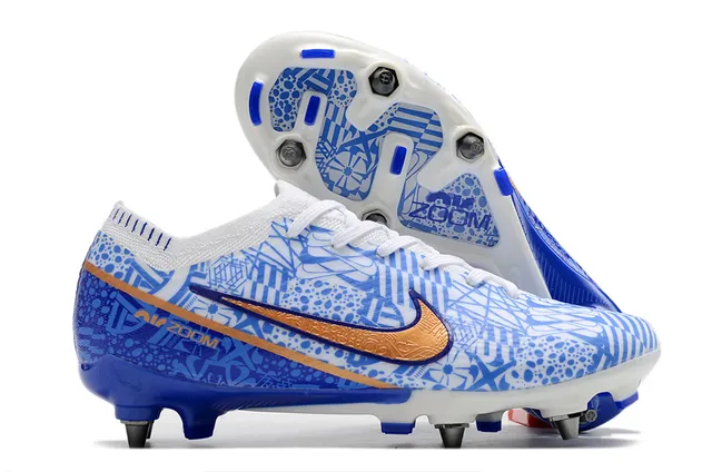 Nike Phantom GT أبيض أزرق Flyknit Upper Air Zoom Cushioning Firm-Ground أحذية كرة القدم 3