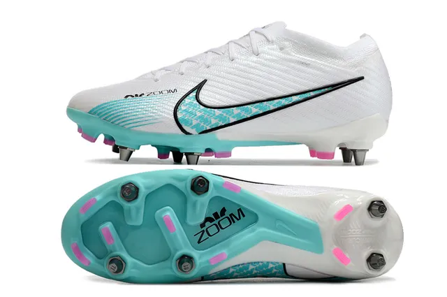 Nike Phantom GT أبيض أزرق Flyknit Upper Air Zoom Cushioning Firm-Ground أحذية كرة القدم 13