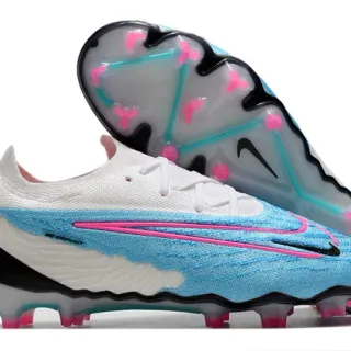 Nike Phantom GT White Blue Knit Upper Asymmetrical Lacing Firm-Ground Soccer Shoes