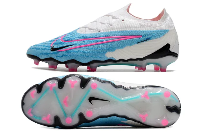 Nike Phantom GT Upper en maille blanc bleu Lacets asymétriques Firm-Ground Chaussures de football 2