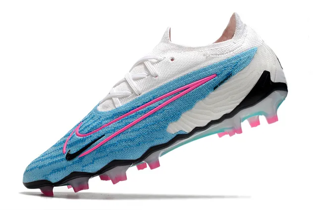 Nike Phantom GT Upper en maille blanc bleu Lacets asymétriques Firm-Ground Chaussures de football 4