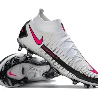 Nike Phantom GT branco rosa alto ajuste de meia gola solo firme sapatos de futebol