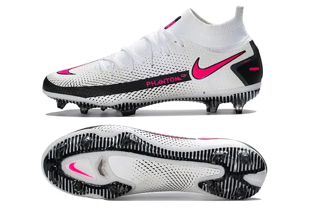 Nike Phantom GT أبيض وردي عالي القطعة ملائمة للجوارب الياقة أرض صلبة أحذية كرة قدم 2