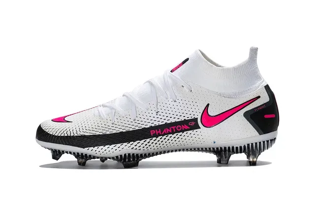 Nike Phantom GT أبيض وردي عالي القطعة ملائمة للجوارب الياقة أرض صلبة أحذية كرة قدم 6