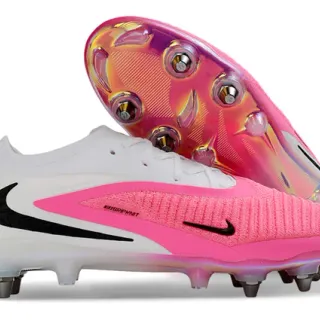 Nike Phantom GT Tige en Tricot Blanc Rose Superposition Asymétrique Semelle pour Terre Firme Chaussures de Football