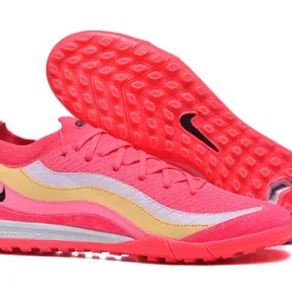 Nike Tênis de futebol turf upper de knit rosa e dourado overlays com padrão ondulado