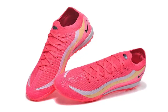 Nike Pink Gold Knit Upper Wave-Patterned Overlays Turf Soccer Shoes 2