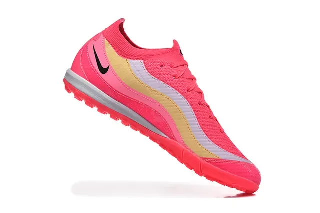 Nike Pink Gold Knit Upper Wave-Patterned Overlays Turf Soccer Shoes 3