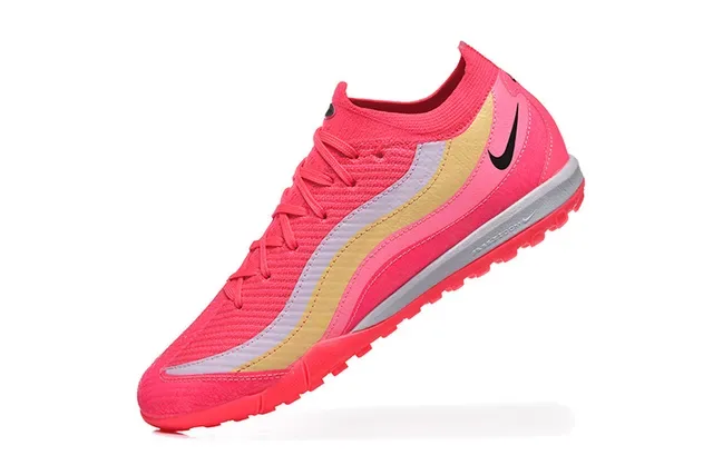 Nike Pink Gold Knit Upper Wave-Patterned Overlays Turf Soccer Shoes 4