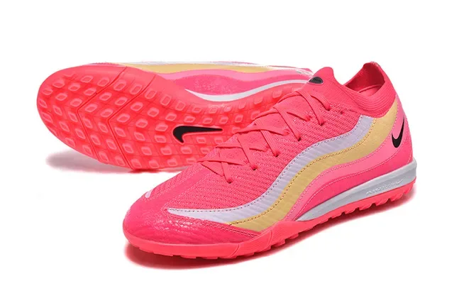 Nike Pink Gold Knit Upper Wave-Patterned Overlays Turf Soccer Shoes 6