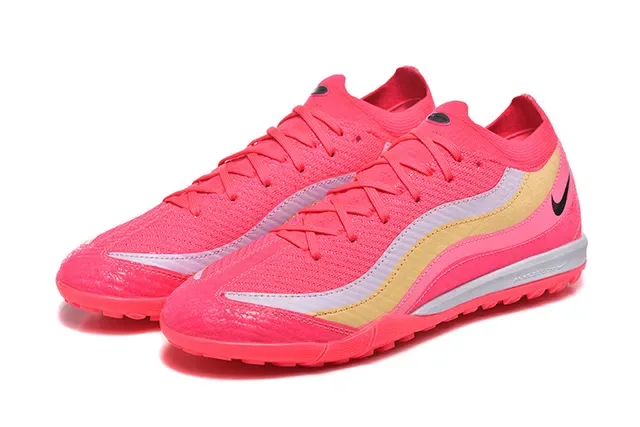 Nike Pink Gold Knit Upper Wave-Patterned Overlays Turf Soccer Shoes 8