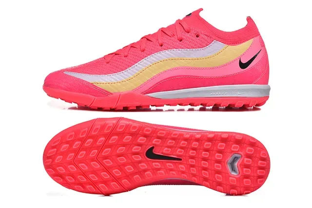 Nike Pink Gold Knit Upper Wave-Patterned Overlays Turf Soccer Shoes 9