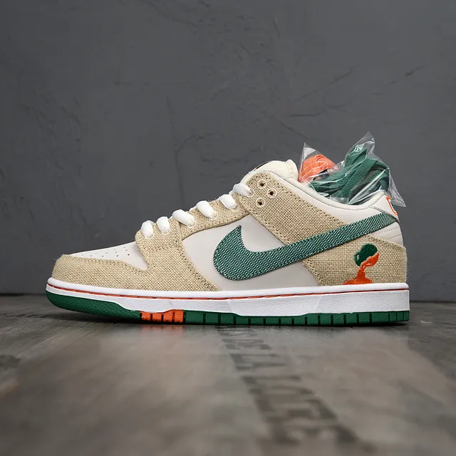 Nike SB Dunk Low Beige Green ক্যানভাস এন্ড লেদার আপার টেক্সচার্ড Swoosh স্কেটবোর্ড শুজ 7
