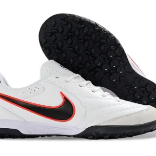 Nike أبيض أسود لوتوب جلد صناعي علوي عشب اصطناعي أحذية كرة القدم