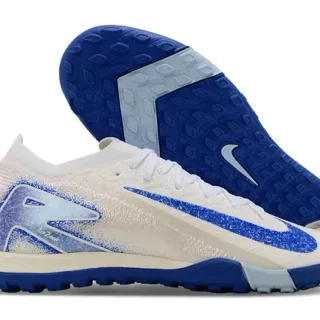 Nike White Blue Knit Upper Iridescent Heel Panel Turf Soccer Shoes
