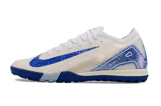 Nike White Blue Knit Upper Iridescent Heel Panel Turf Soccer Shoes 6