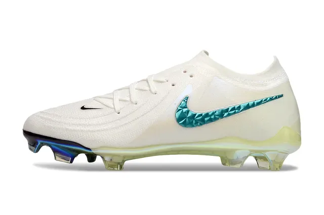Nike Chuteira branca e azul low-cut com upper de malha Swoosh turquesa faceted superfície firme 7