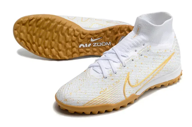 نایک أبيض ذهبي Flyknit Upper Sock-Fit Collar Turf أحذية كرة القدم 3