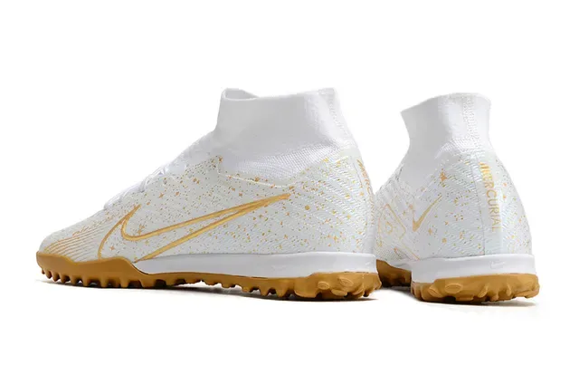 نایک أبيض ذهبي Flyknit Upper Sock-Fit Collar Turf أحذية كرة القدم 4