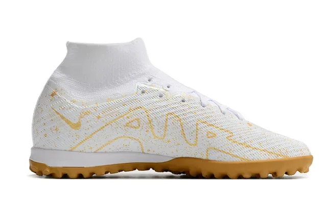 نایک أبيض ذهبي Flyknit Upper Sock-Fit Collar Turf أحذية كرة القدم 5