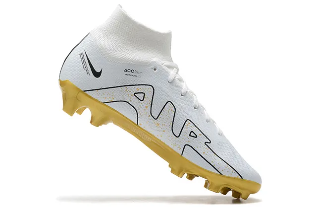 Nike সাদা সোনালি উচ্চ-কাট সুতা-বোনা উপরের অংশ মোজা-ফিট কলার ফার্ম-গ্রাউন্ড ফুটবল জুতো 3