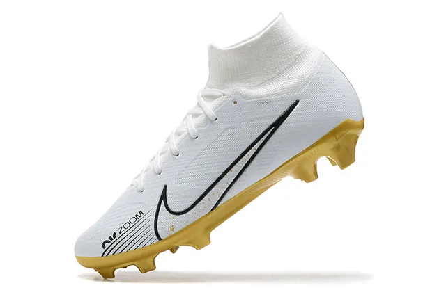 Nike সাদা সোনালি উচ্চ-কাট সুতা-বোনা উপরের অংশ মোজা-ফিট কলার ফার্ম-গ্রাউন্ড ফুটবল জুতো 4