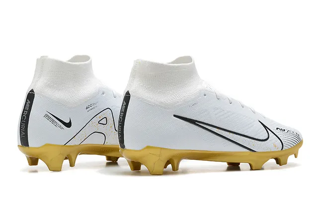 Nike সাদা সোনালি উচ্চ-কাট সুতা-বোনা উপরের অংশ মোজা-ফিট কলার ফার্ম-গ্রাউন্ড ফুটবল জুতো 5