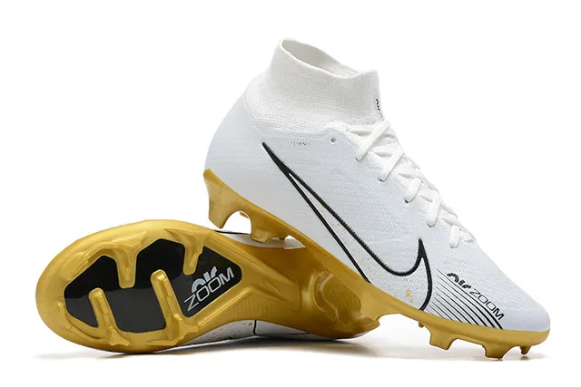 Nike সাদা সোনালি উচ্চ-কাট সুতা-বোনা উপরের অংশ মোজা-ফিট কলার ফার্ম-গ্রাউন্ড ফুটবল জুতো 6