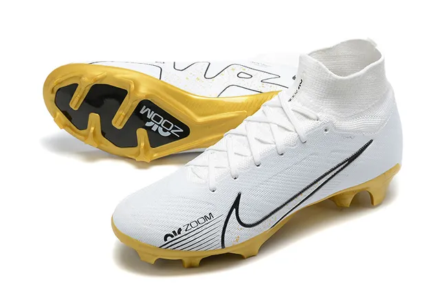Nike সাদা সোনালি উচ্চ-কাট সুতা-বোনা উপরের অংশ মোজা-ফিট কলার ফার্ম-গ্রাউন্ড ফুটবল জুতো 7