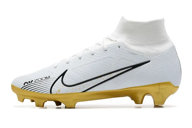 Nike সাদা সোনালি উচ্চ-কাট সুতা-বোনা উপরের অংশ মোজা-ফিট কলার ফার্ম-গ্রাউন্ড ফুটবল জুতো 10
