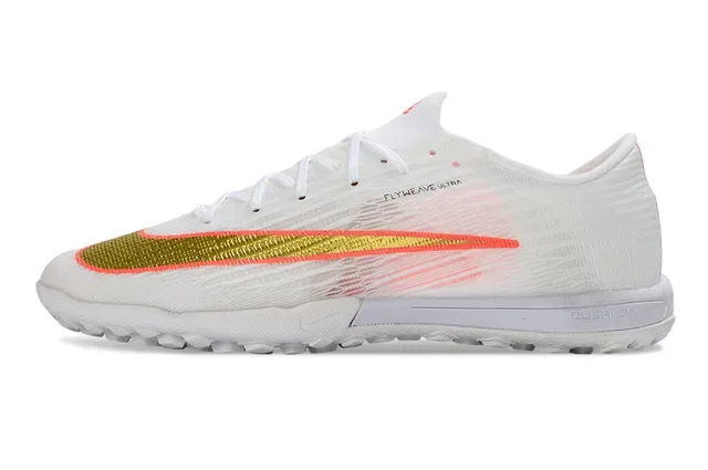 Nike White Gold Low-Cut Flyweave Knit Upper Turf Soccer Shoes 8