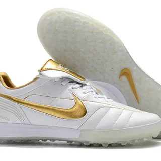 Nike White Gold Low-Cut Synthetic Upper Quilted Vamp Artificial-Grass Soccer Shoes