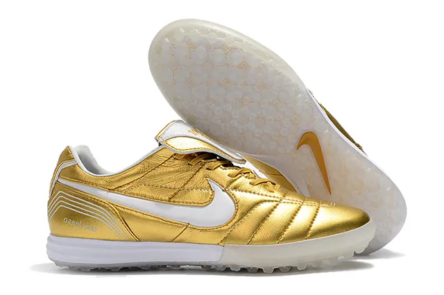 Nike White Gold Low-Cut Synthetic Upper Quilted Vamp Artificial-Grass Soccer Shoes 9
