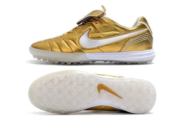 Nike White Gold Low-Cut Synthetic Upper Quilted Vamp Artificial-Grass Soccer Shoes 10