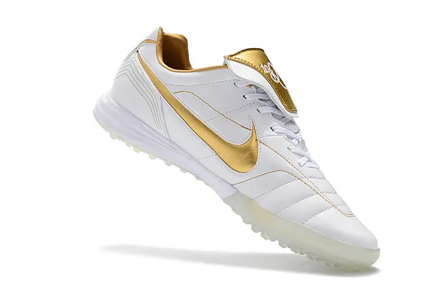 Nike White Gold Low-Cut Synthetic Upper Quilted Vamp Artificial-Grass Soccer Shoes 23