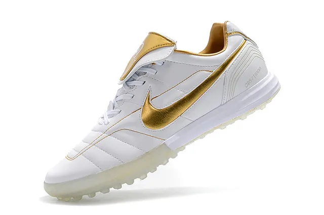 Nike White Gold Low-Cut Synthetic Upper Quilted Vamp Artificial-Grass Soccer Shoes 24