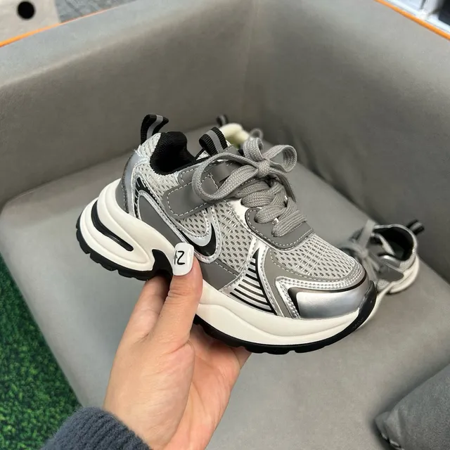 Nike White Gray Layered Sole Mesh And Synthetic Overlay Construction Chunky Sneakers 6
