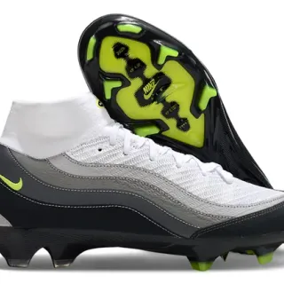 Nike White Green High-Top Sock-Fit Collar Layered Synthetic Wave Cage Firm-Ground Soccer Shoes