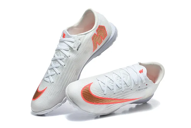 Nike White Orange Flyweave Knit Upper Low-Cut Collar Turf Soccer Shoes 2