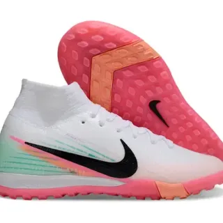 Nike Sapatos de Futebol Brancos e Rosas, Upper de Tricô, Colar de Meia, para Grama Artificial