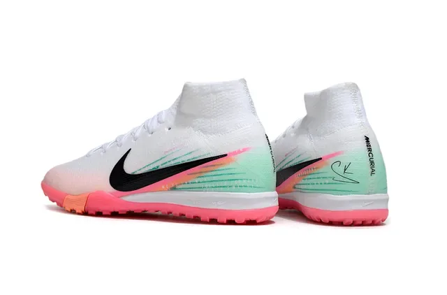 Nike Sapatos de Futebol Brancos e Rosas, Upper de Tricô, Colar de Meia, para Grama Artificial 2